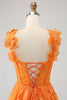 Laden Sie das Bild in den Galerie-Viewer, A-Linie Orange langes Ballkleid aus floraler