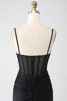 Laden Sie das Bild in den Galerie-Viewer, Mermaid Schwarzes Ballkleid mit Perlen und Rüschen