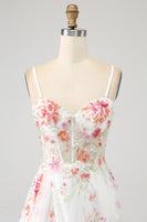 Laden Sie das Bild in den Galerie-Viewer, Elfenbein Blumenbesticktes langes Korsett Ballkleid mit Schlitz