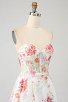 Laden Sie das Bild in den Galerie-Viewer, Elfenbein Blumenbesticktes langes Korsett Ballkleid mit Schlitz