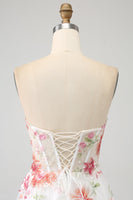 Laden Sie das Bild in den Galerie-Viewer, Elfenbein Blumenbesticktes langes Korsett Ballkleid mit Schlitz