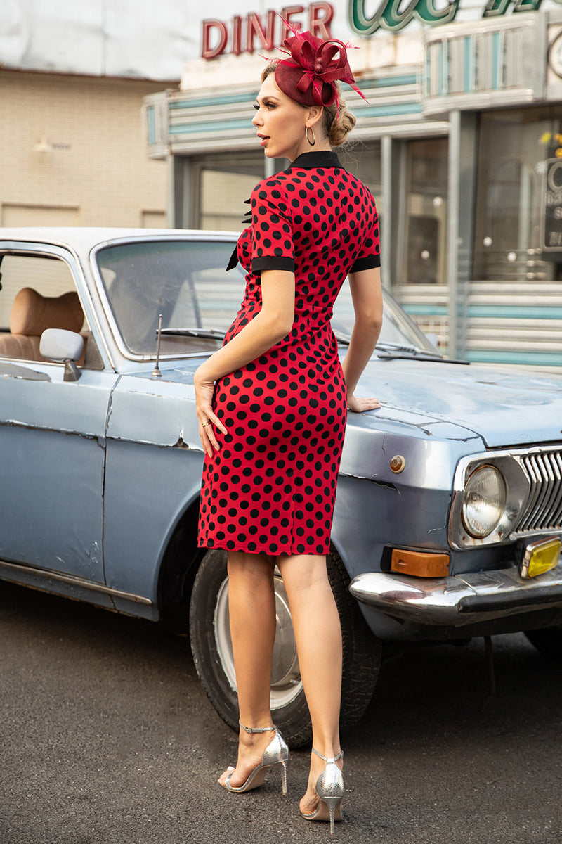 Laden Sie das Bild in den Galerie-Viewer, Rote Polka Dots 1960er Jahre Kleid mit Schleife