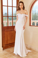 Laden Sie das Bild in den Galerie-Viewer, Meerjungfrau Schulterfreies Weißes Hochzeitskleid mit Spitze