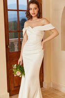 Laden Sie das Bild in den Galerie-Viewer, Einfaches Schulterfreies Boho Brautkleid