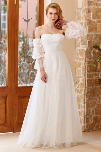 Weißes Tüll Schulterfreies Brautkleid