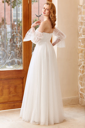 Weißes Tüll Schulterfreies Brautkleid