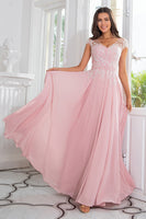 Laden Sie das Bild in den Galerie-Viewer, Rosa Strass Chiffon Kleid der Brautmutter
