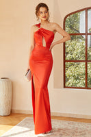 Laden Sie das Bild in den Galerie-Viewer, Orange Eine Schulter Cut Out Langes Abendkleid