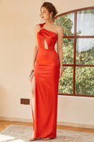 Laden Sie das Bild in den Galerie-Viewer, Orange Eine Schulter Cut Out Langes Abendkleid