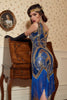 Laden Sie das Bild in den Galerie-Viewer, Blaue Pailletten Fransen Kleid aus den 1920er Jahren