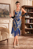 Laden Sie das Bild in den Galerie-Viewer, Blaues Pailletten Glitzer Flapper Kleid mit Fransen