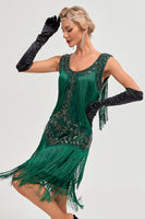 Laden Sie das Bild in den Galerie-Viewer, Schwarzes Gatsby Flapper Kleid aus den 1920er Jahren mit Pailletten und Fransen