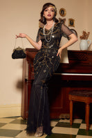 Laden Sie das Bild in den Galerie-Viewer, Pailletten Dunkelgrün Langes Kleid aus den 1920er Jahren