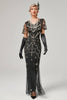 Laden Sie das Bild in den Galerie-Viewer, Elfenbein Pailletten Langes Kleid aus den 1920er Jahren
