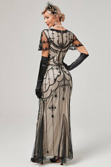 Elfenbein Pailletten Langes Kleid aus den 1920er Jahren