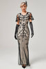 Laden Sie das Bild in den Galerie-Viewer, Elfenbein Pailletten Langes Kleid aus den 1920er Jahren