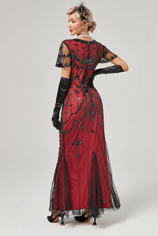 Rotes Pailletten Langes Kleid aus den 1920er Jahren