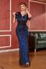 Laden Sie das Bild in den Galerie-Viewer, Königsblau Pailletten Langes Kleid aus den 1920er Jahren