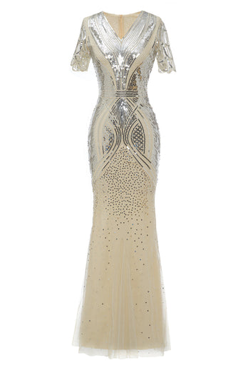 Königsblau Pailletten Langes Kleid aus den 1920er Jahren