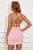 Laden Sie das Bild in den Galerie-Viewer, Rosa Spaghettiträger Rückenloses Pailletten Abiballkleid