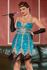 Laden Sie das Bild in den Galerie-Viewer, Lake Bau Pailletten Short Gatsby Kleid aus den 1920er Jahren mit Fransen