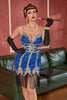 Laden Sie das Bild in den Galerie-Viewer, Lake Bau Pailletten Short Gatsby Kleid aus den 1920er Jahren mit Fransen