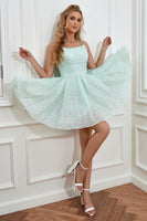 Laden Sie das Bild in den Galerie-Viewer, Hellgrüne Pailletten A-Linie Abiballkleid