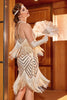 Laden Sie das Bild in den Galerie-Viewer, Champagner V-Ausschnitt Pailletten 1920er Jahre Flapper Kleid mit Fransen