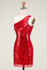 Laden Sie das Bild in den Galerie-Viewer, Billiges Etui Eine Schulter Rote Pailletten Kurzes Abiballkleid mit Stern