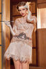Laden Sie das Bild in den Galerie-Viewer, Rosa Golden Bateau Ausschnitt Gatsby-Kleid aus den 1920er Jahren mit Fransen