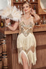 Laden Sie das Bild in den Galerie-Viewer, Goldener Gatsby Kleid aus den 1920er Jahren mit Fransen