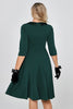 Laden Sie das Bild in den Galerie-Viewer, Dunkelgrün 3/4 Ärmel Vintage Kleid