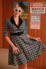 Laden Sie das Bild in den Galerie-Viewer, Grünes kariertes Vintage Kleid aus den 1950er Jahren mit Gürtel