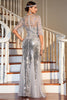 Laden Sie das Bild in den Galerie-Viewer, Gatsby Kleid 1920er Jahre Flapper Kurzes Kleid Grau Pailletten Vintage Kleid für Party