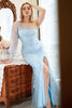 Laden Sie das Bild in den Galerie-Viewer, Meerjungfrau Eine Schulter Himmelblau Übergröße Ballkleid mit Applikationen