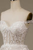 Laden Sie das Bild in den Galerie-Viewer, Glitzerndes weißes Brautkleid aus gestufter Spitze mit Schlitz