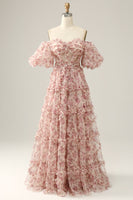 Laden Sie das Bild in den Galerie-Viewer, Elfenbeinrote Blume Schulterfreies Ballkleid