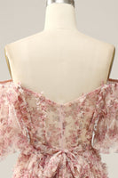 Laden Sie das Bild in den Galerie-Viewer, Elfenbeinrote Blume Schulterfreies Ballkleid