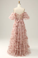 Laden Sie das Bild in den Galerie-Viewer, Elfenbeinrote Blume Schulterfreies Ballkleid