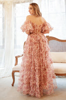 Laden Sie das Bild in den Galerie-Viewer, A-Linie Schulterfreies Elfenbeinrote Blume Übergröße Ballkleid