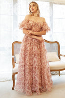 Laden Sie das Bild in den Galerie-Viewer, A-Linie Schulterfreies Elfenbeinrote Blume Übergröße Ballkleid