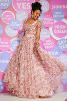 Laden Sie das Bild in den Galerie-Viewer, Elfenbeinrote Blume Quadratischer Ausschnitt Ballkleid