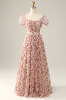 Laden Sie das Bild in den Galerie-Viewer, Elfenbeinrote Blume Quadratischer Ausschnitt Ballkleid