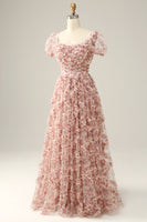 Laden Sie das Bild in den Galerie-Viewer, Elfenbeinrote Blume Quadratischer Ausschnitt Ballkleid