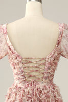 Laden Sie das Bild in den Galerie-Viewer, Elfenbeinrote Blume Quadratischer Ausschnitt Ballkleid