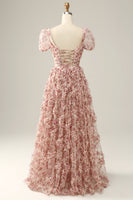 Laden Sie das Bild in den Galerie-Viewer, Elfenbeinrote Blume Quadratischer Ausschnitt Ballkleid