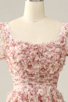 Laden Sie das Bild in den Galerie-Viewer, Elfenbeinrote Blume Quadratischer Ausschnitt Ballkleid