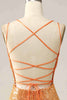 Laden Sie das Bild in den Galerie-Viewer, Orange Pailletten Rückenloses Meerjungfrau Ballkleid