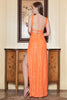 Laden Sie das Bild in den Galerie-Viewer, Etui Neckholder orange Pailletten langes Ballkleid mit offenem Rücken