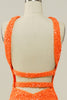 Laden Sie das Bild in den Galerie-Viewer, Orange Neckholder Pailletten Kleid ohne Rücken Meerjungfrau Ballkleid